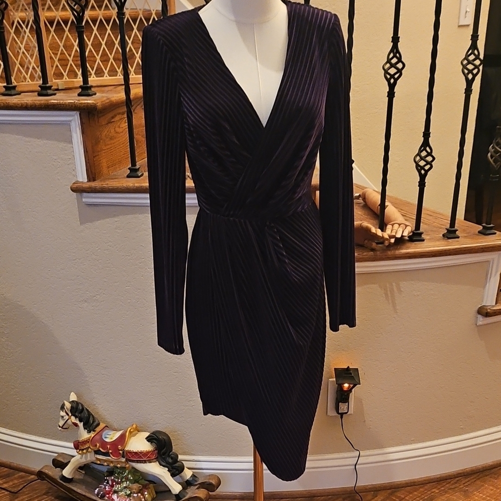 RYSE the Label Chic Long Sleeve Wrap Dress in Deep Purple